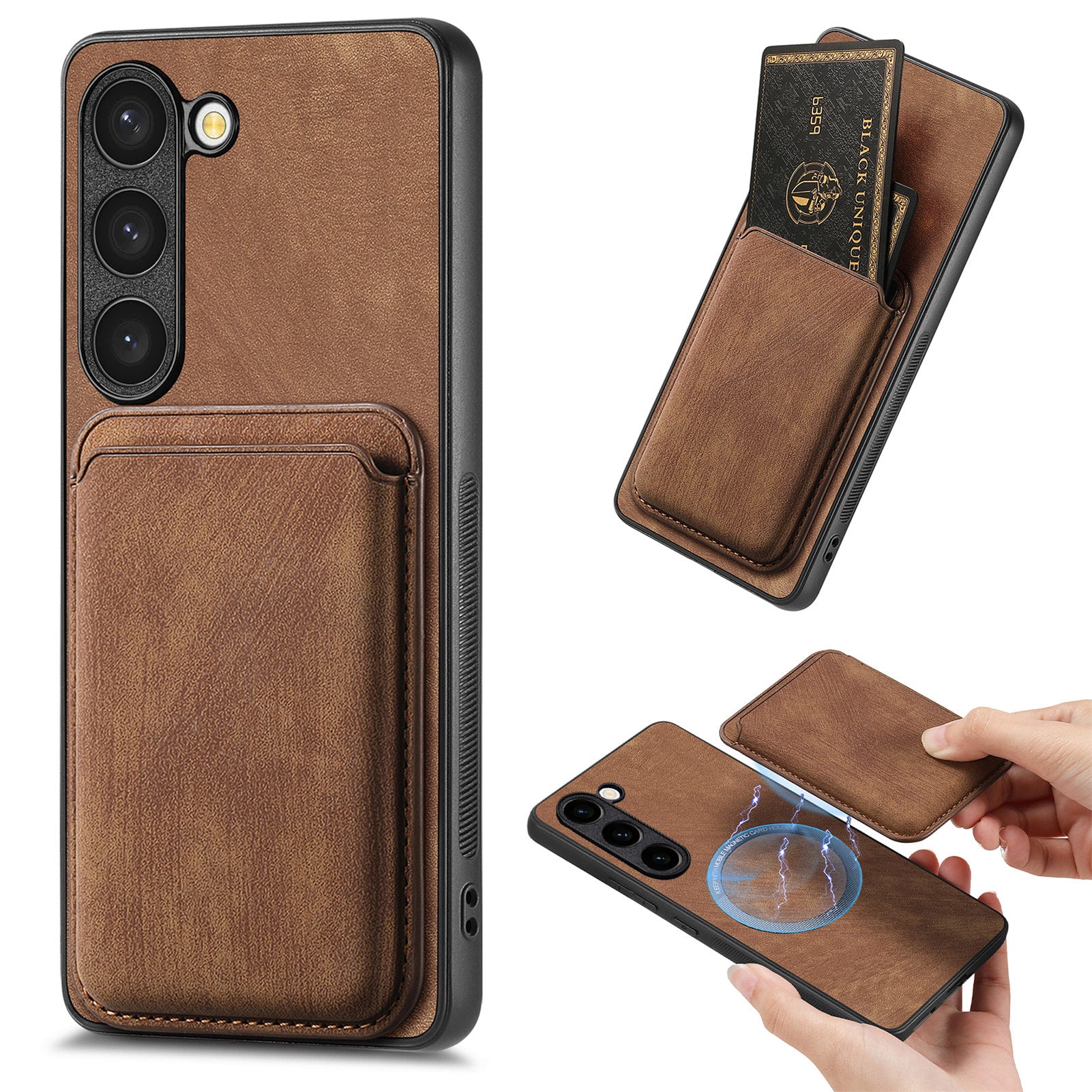 D12 For Samsung Galaxy S23 Case Magnetic Detachable Card Slots PU Leather Phone Cover