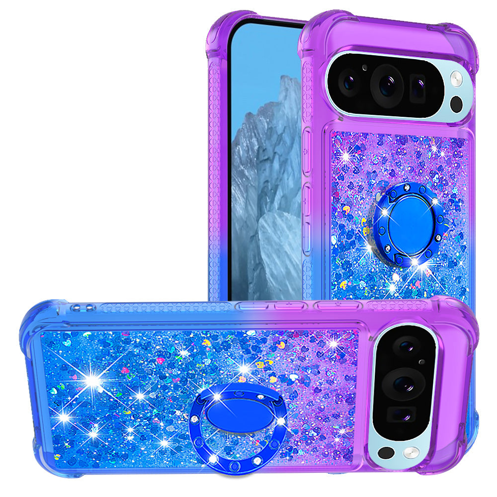 YB Quicksand Series-8 for Google Pixel 9 Pro TPU Case Glitter Sequins Gradient Kickstand Cover