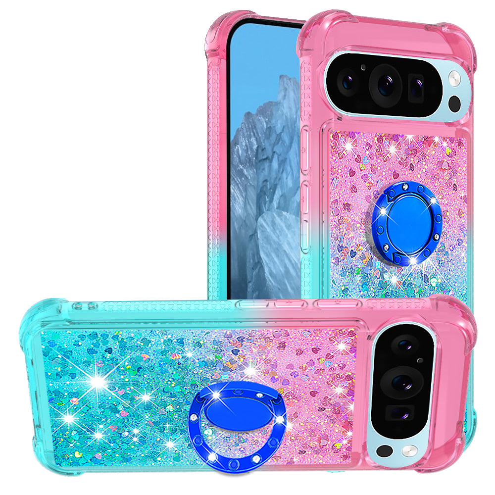 YB Quicksand Series-8 for Google Pixel 9 Pro TPU Case Glitter Sequins Gradient Kickstand Cover