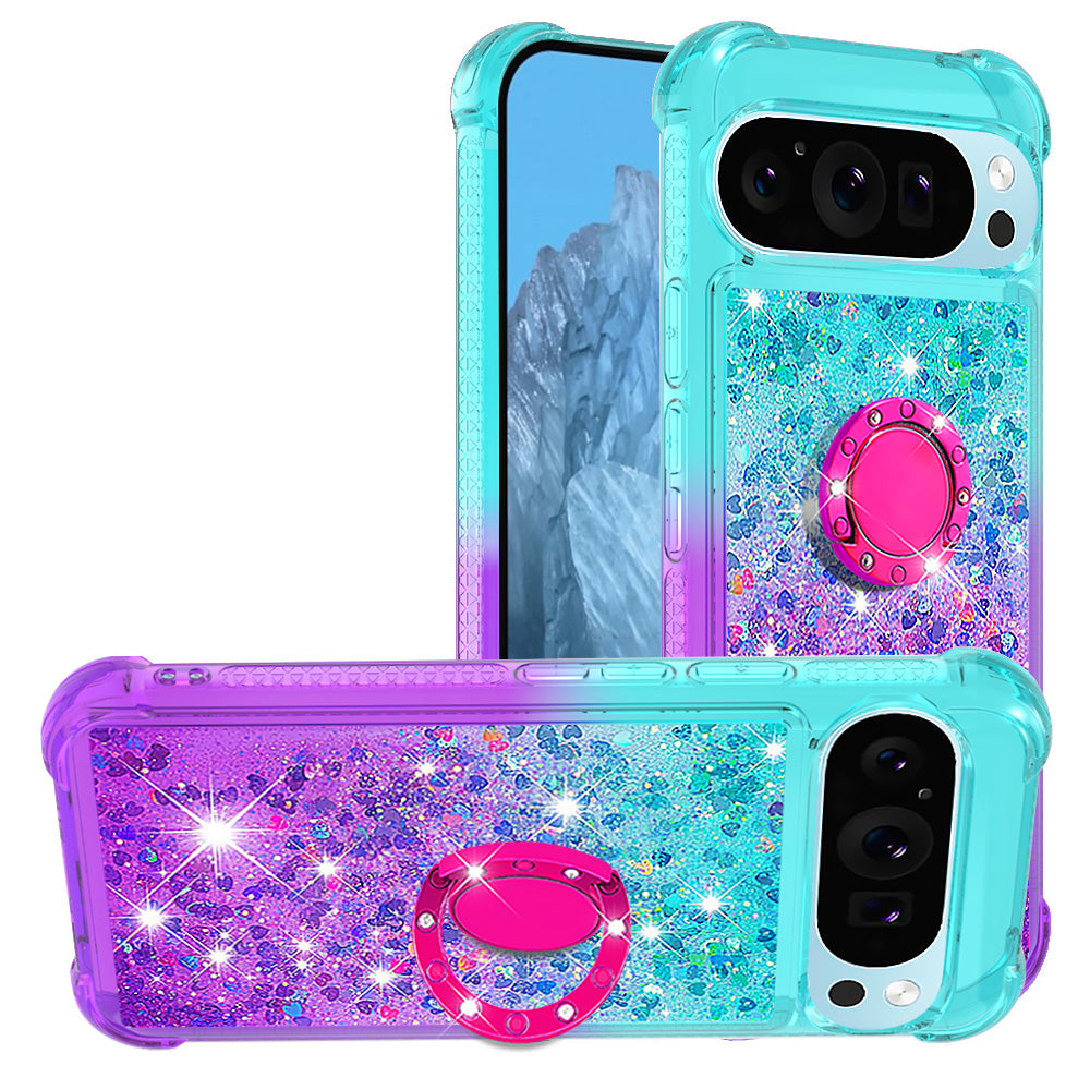 YB Quicksand Series-8 for Google Pixel 9 Pro TPU Case Glitter Sequins Gradient Kickstand Cover