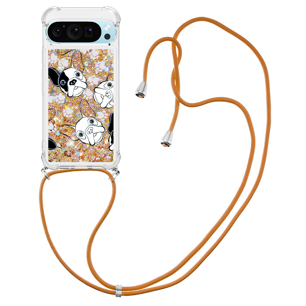 YB Quicksand Series-5 for Google Pixel 9 Pro TPU Case with Lanyard Pattern Print Phone Cover