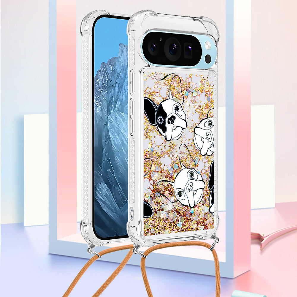 YB Quicksand Series-5 for Google Pixel 9 Pro TPU Case with Lanyard Pattern Print Phone Cover