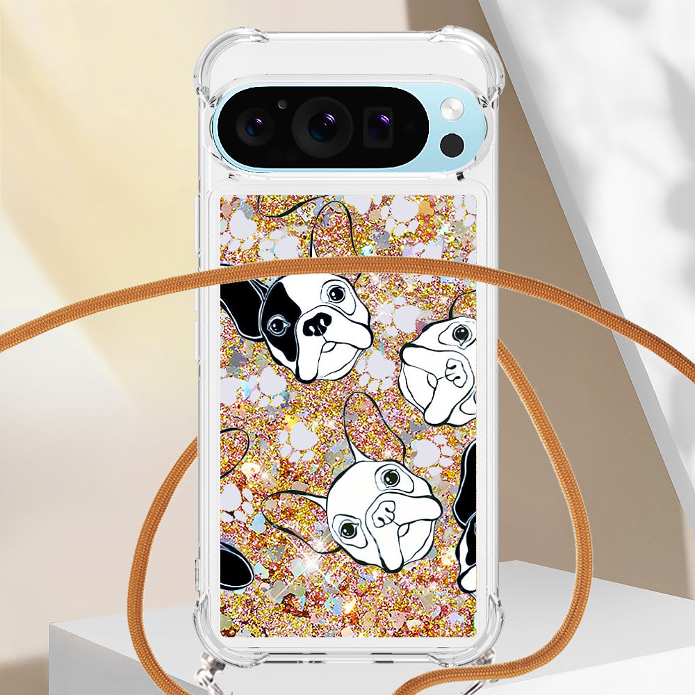 YB Quicksand Series-5 for Google Pixel 9 Pro TPU Case with Lanyard Pattern Print Phone Cover