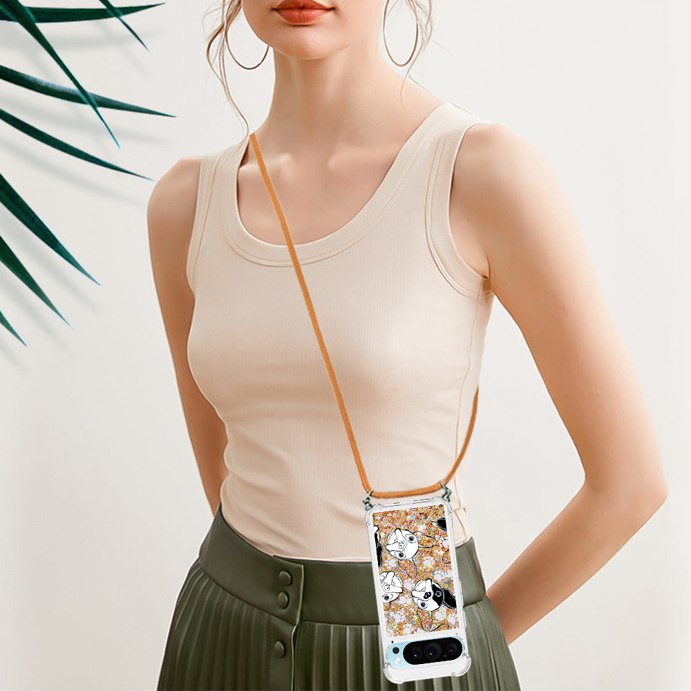 YB Quicksand Series-5 for Google Pixel 9 Pro TPU Case with Lanyard Pattern Print Phone Cover