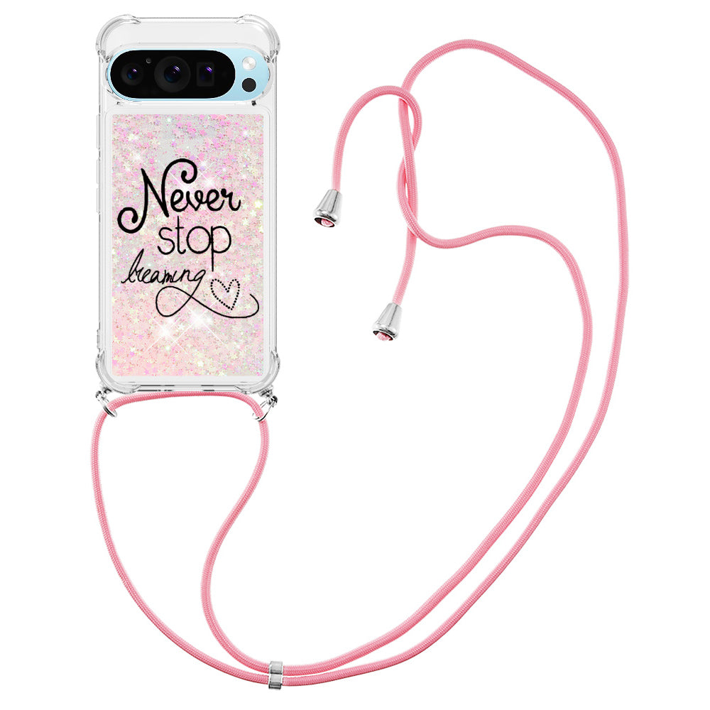 YB Quicksand Series-5 for Google Pixel 9 Pro TPU Case with Lanyard Pattern Print Phone Cover