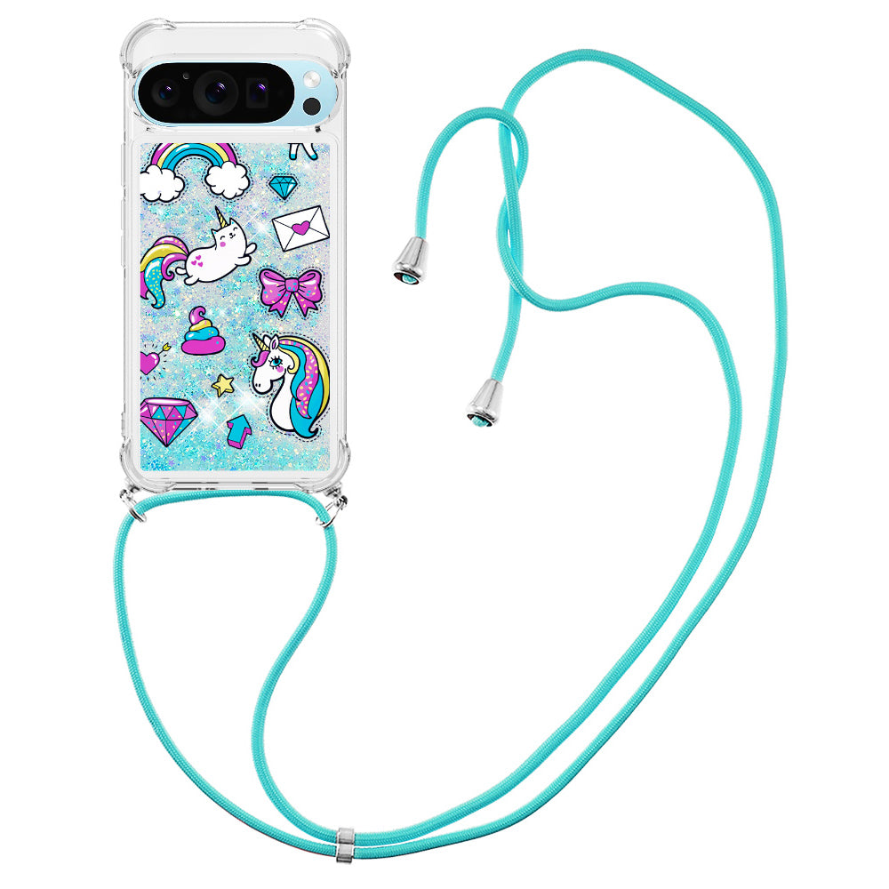 YB Quicksand Series-5 for Google Pixel 9 Pro TPU Case with Lanyard Pattern Print Phone Cover