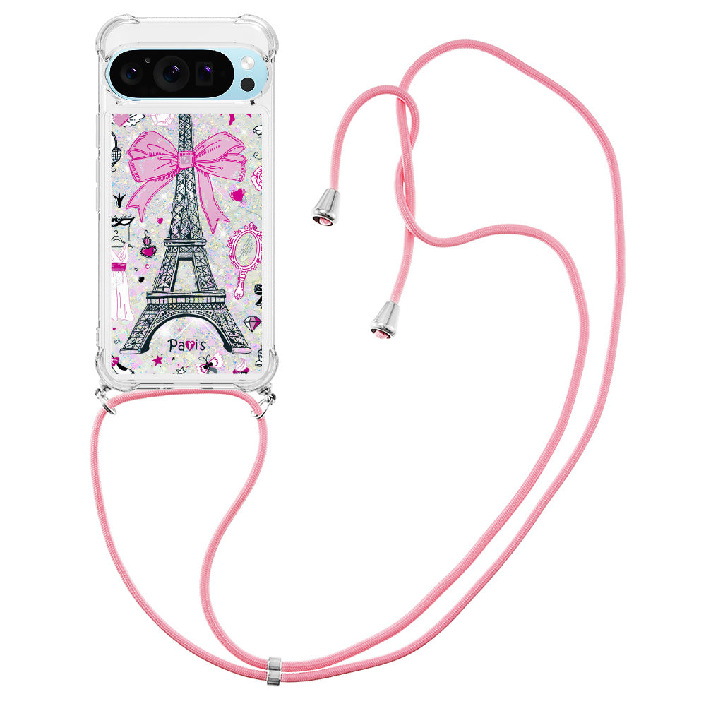 YB Quicksand Series-5 for Google Pixel 9 Pro TPU Case with Lanyard Pattern Print Phone Cover