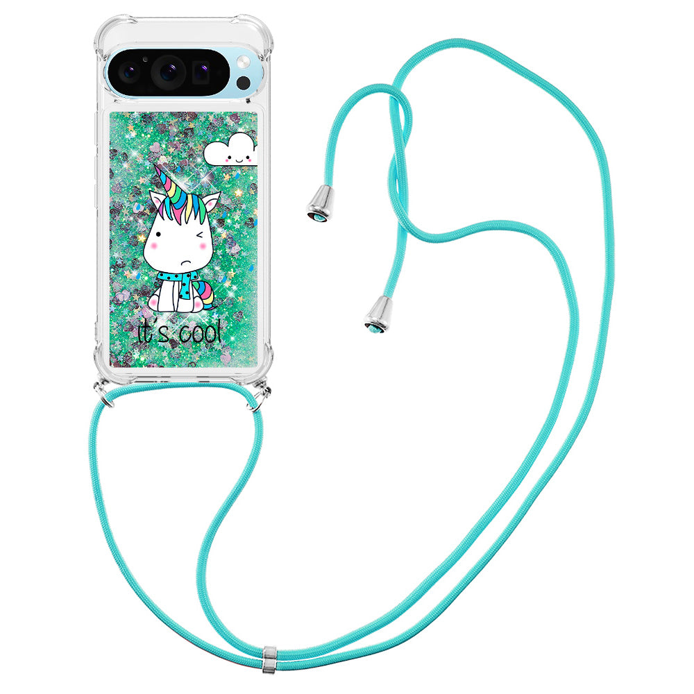 YB Quicksand Series-5 for Google Pixel 9 Pro TPU Case with Lanyard Pattern Print Phone Cover