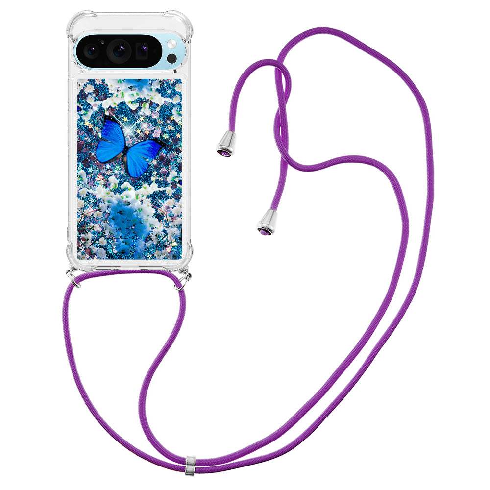 YB Quicksand Series-5 for Google Pixel 9 Pro TPU Case with Lanyard Pattern Print Phone Cover