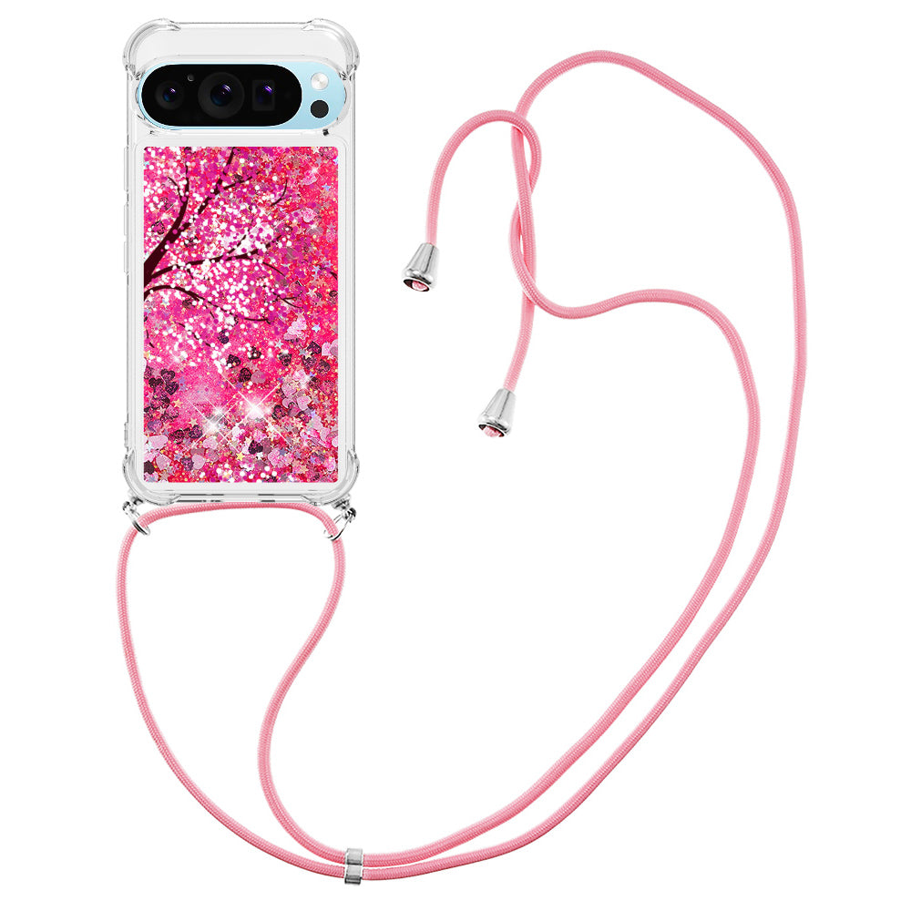 YB Quicksand Series-5 for Google Pixel 9 Pro TPU Case with Lanyard Pattern Print Phone Cover