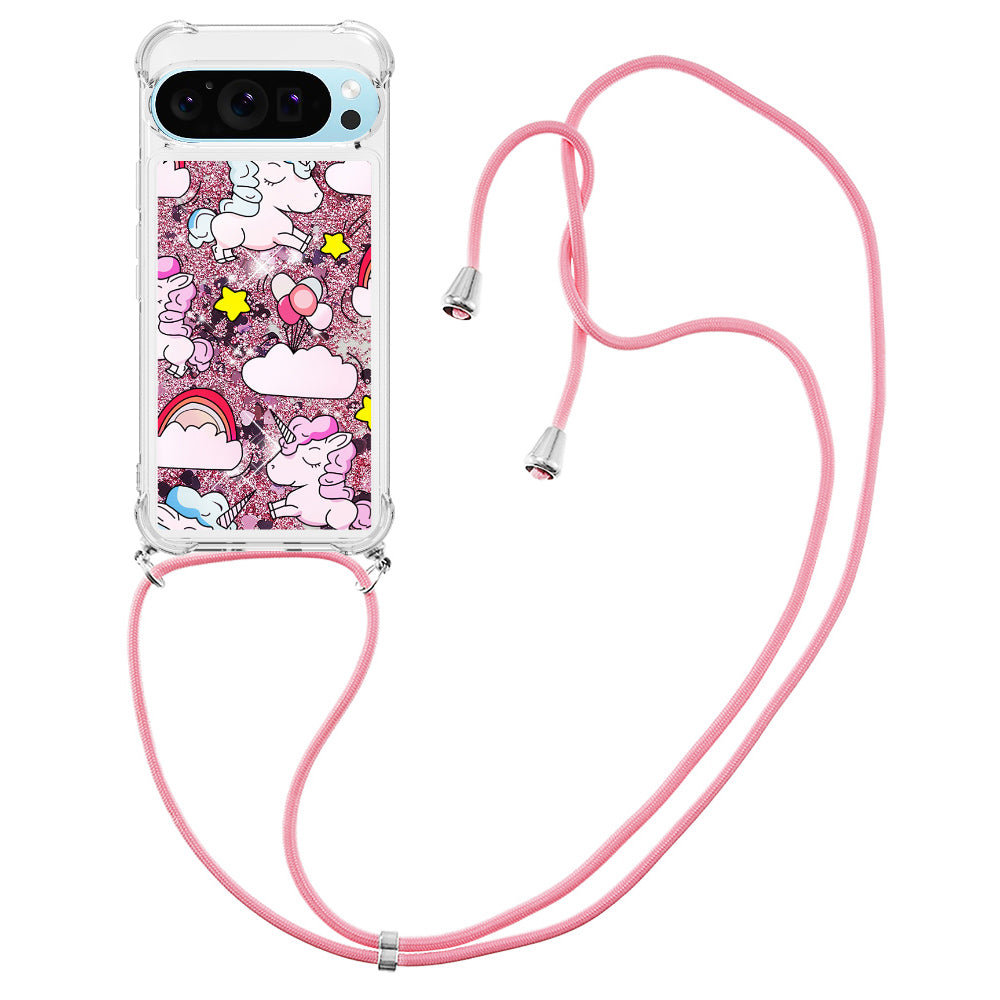 YB Quicksand Series-5 for Google Pixel 9 Pro TPU Case with Lanyard Pattern Print Phone Cover