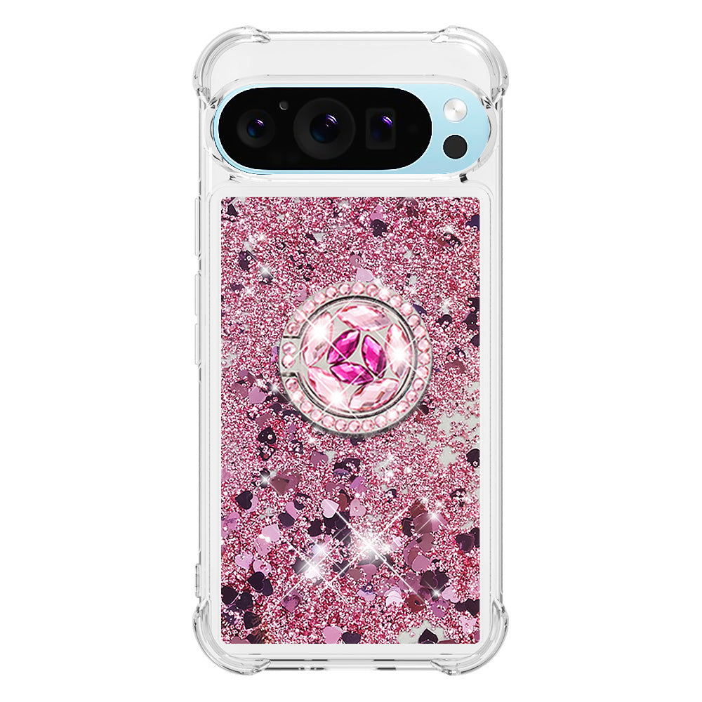 YB Quicksand Series-7 For Google Pixel 9 Pro Case Ring Kickstand Shiny Sequins TPU Cover