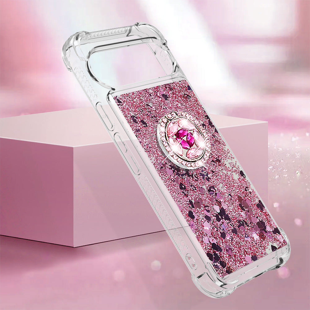 YB Quicksand Series-7 For Google Pixel 9 Pro Case Ring Kickstand Shiny Sequins TPU Cover