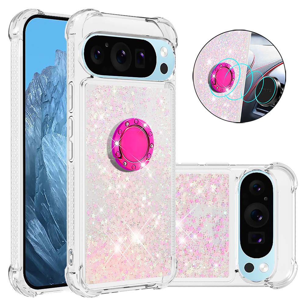 YB Quicksand Series-7 For Google Pixel 9 Pro Case Ring Kickstand Shiny Sequins TPU Cover