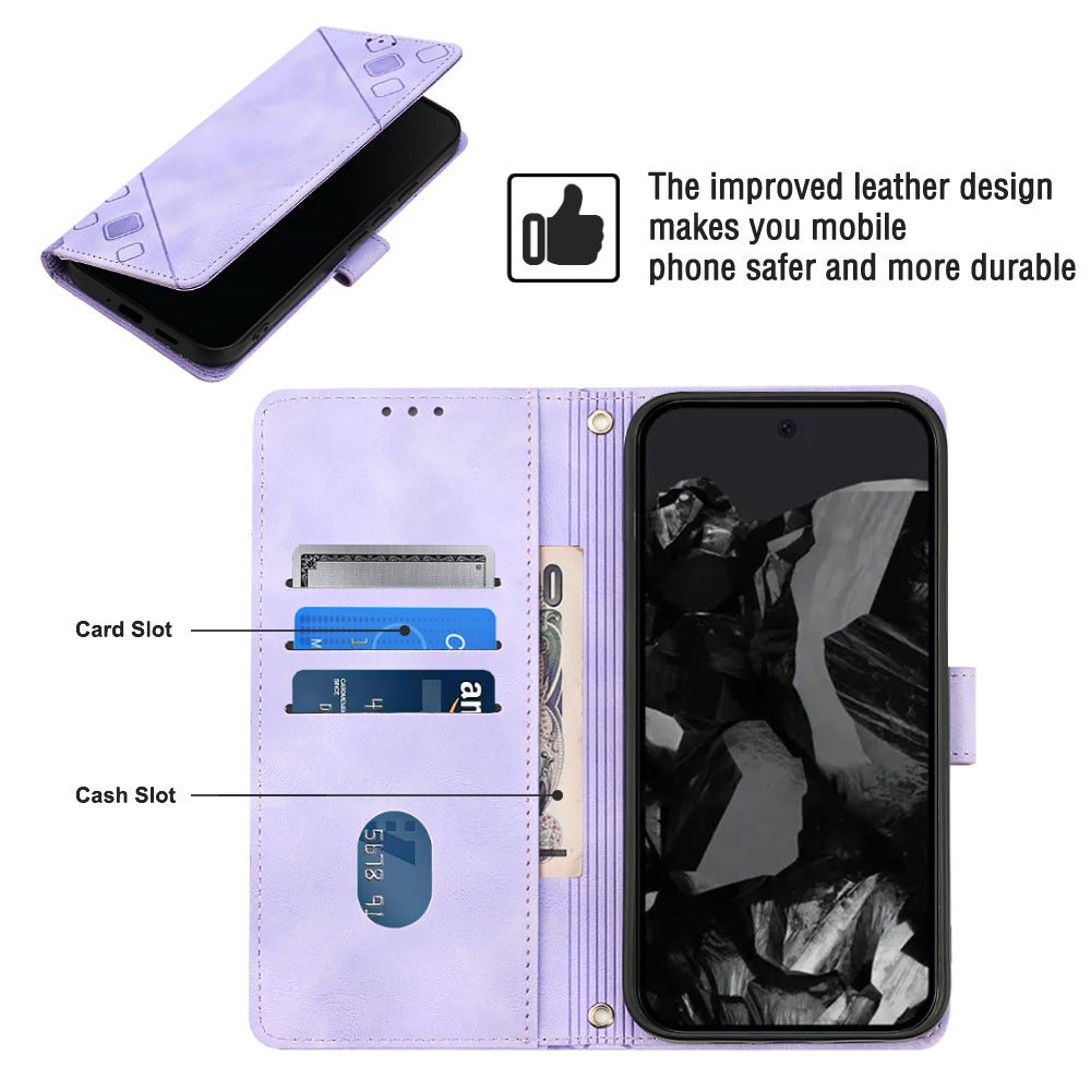 PT005 YB Imprinting Series-7 for Google Pixel 9 Pro Case Wallet PU Leather Phone Cover with Shoulder Strap