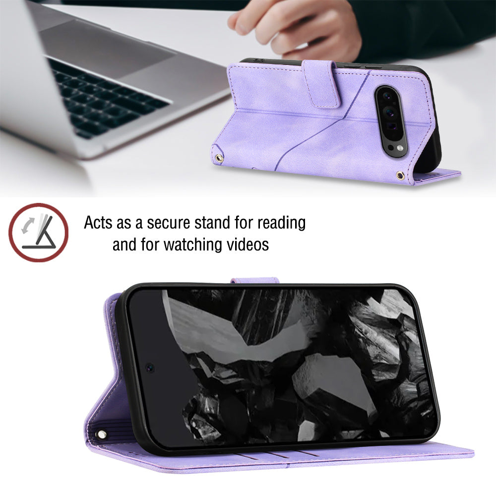 PT005 YB Imprinting Series-7 for Google Pixel 9 Pro Case Wallet PU Leather Phone Cover with Shoulder Strap