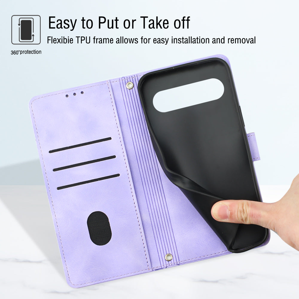 PT005 YB Imprinting Series-7 for Google Pixel 9 Pro Case Wallet PU Leather Phone Cover with Shoulder Strap