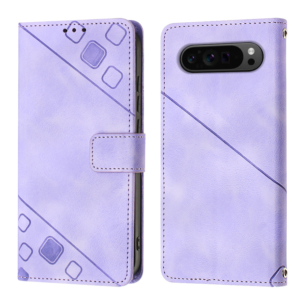 PT005 YB Imprinting Series-7 for Google Pixel 9 Pro Case Wallet PU Leather Phone Cover with Shoulder Strap