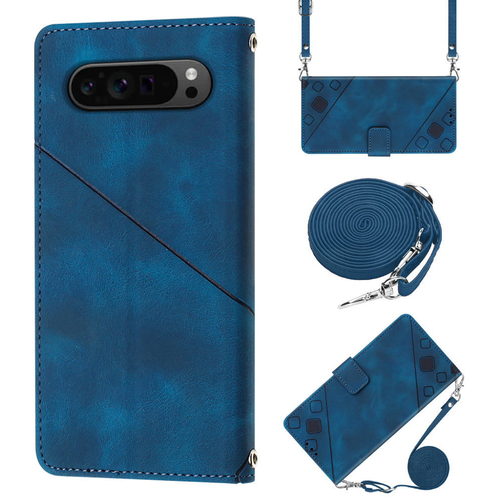 PT005 YB Imprinting Series-7 for Google Pixel 9 Pro Case Wallet PU Leather Phone Cover with Shoulder Strap