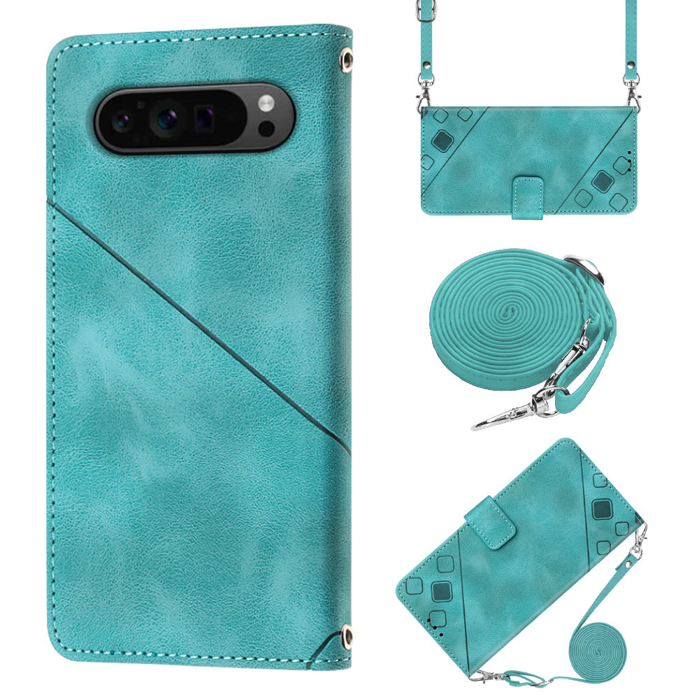 PT005 YB Imprinting Series-7 for Google Pixel 9 Pro Case Wallet PU Leather Phone Cover with Shoulder Strap