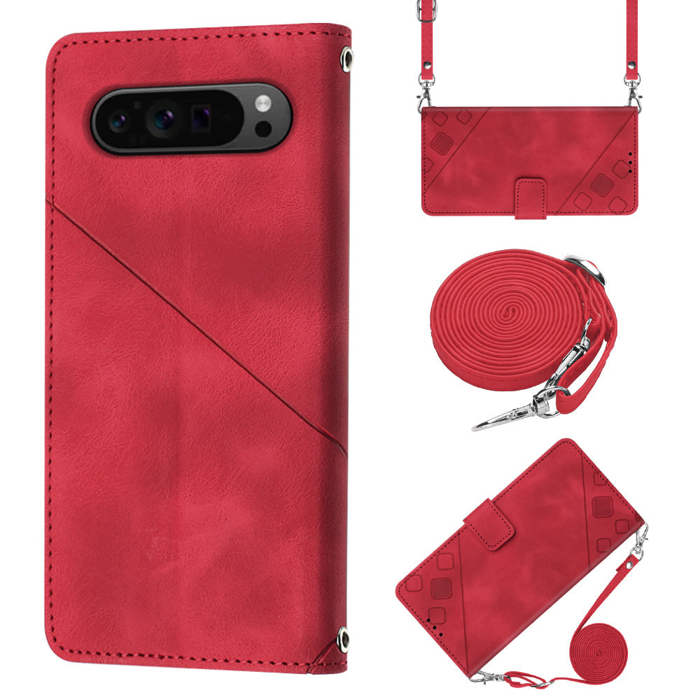 PT005 YB Imprinting Series-7 for Google Pixel 9 Pro Case Wallet PU Leather Phone Cover with Shoulder Strap