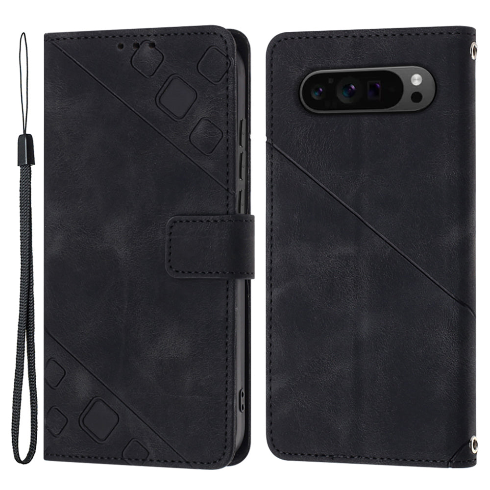 PT005 YB Imprinting Series-6 For Google Pixel 9 Pro Leather Case Wallet Card Slots Phone Cover