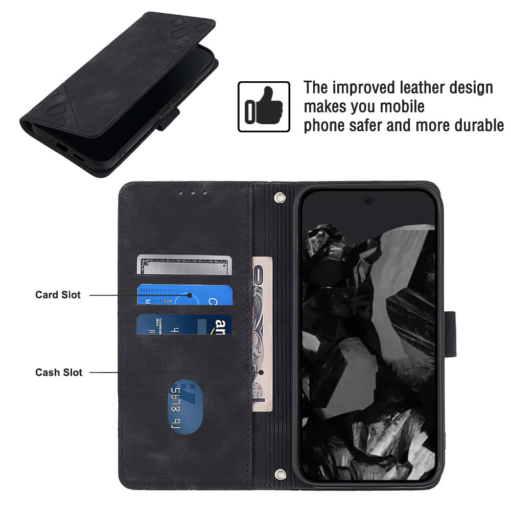 PT005 YB Imprinting Series-6 For Google Pixel 9 Pro Leather Case Wallet Card Slots Phone Cover