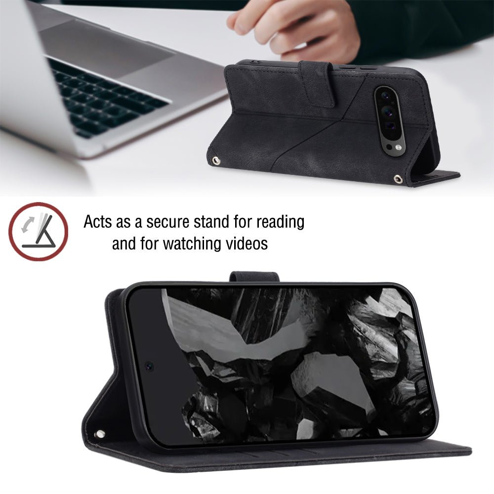 PT005 YB Imprinting Series-6 For Google Pixel 9 Pro Leather Case Wallet Card Slots Phone Cover