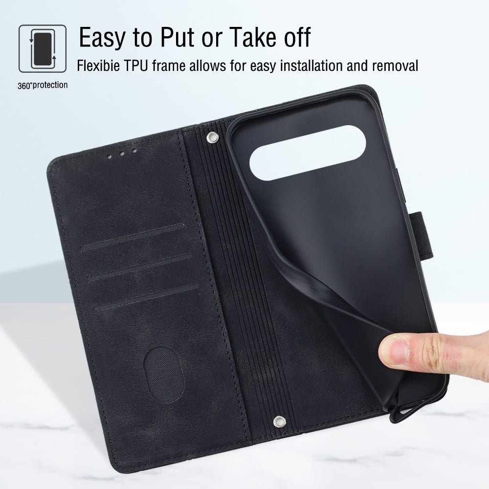 PT005 YB Imprinting Series-6 For Google Pixel 9 Pro Leather Case Wallet Card Slots Phone Cover
