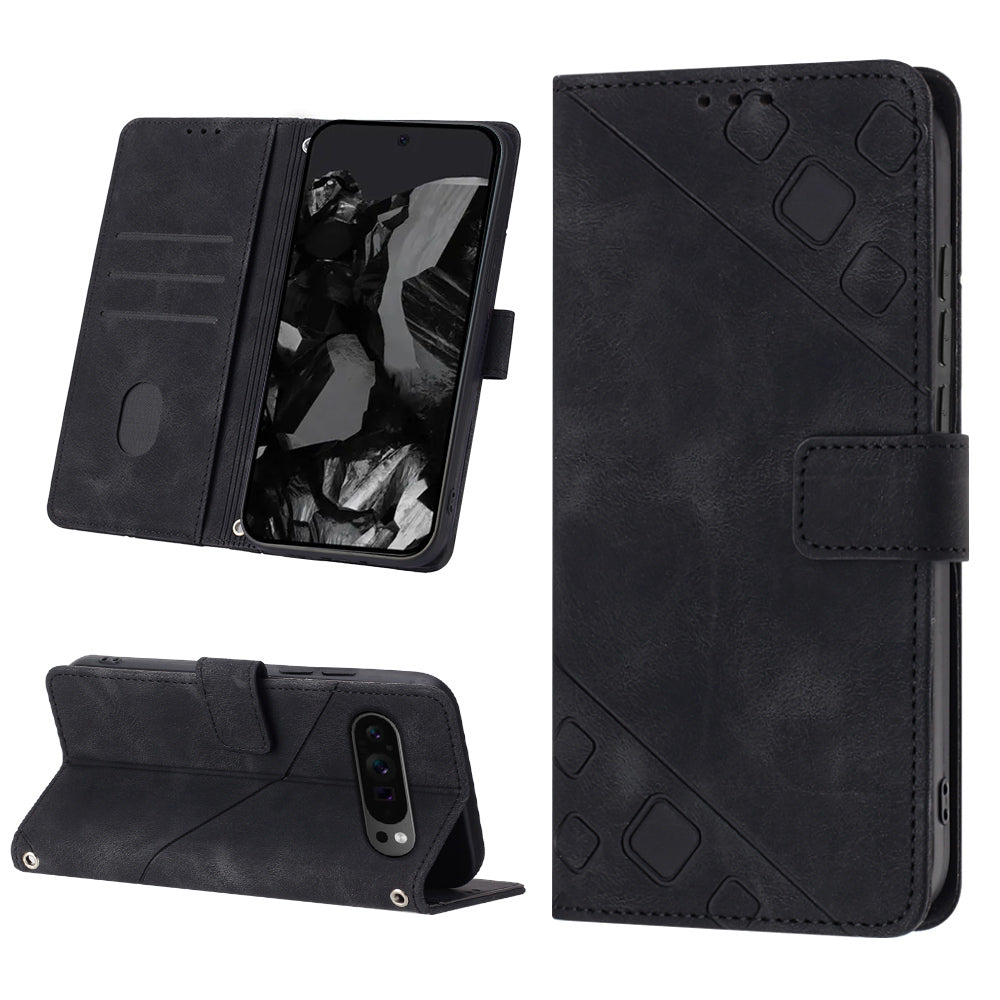 PT005 YB Imprinting Series-6 For Google Pixel 9 Pro Leather Case Wallet Card Slots Phone Cover