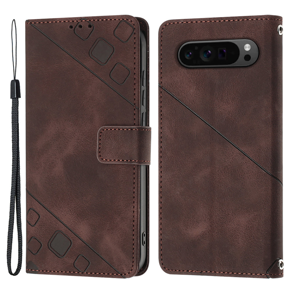 PT005 YB Imprinting Series-6 For Google Pixel 9 Pro Leather Case Wallet Card Slots Phone Cover