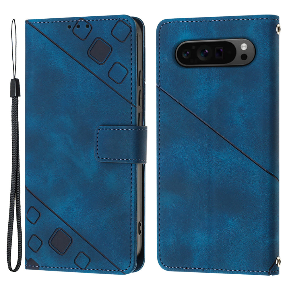 PT005 YB Imprinting Series-6 For Google Pixel 9 Pro Leather Case Wallet Card Slots Phone Cover