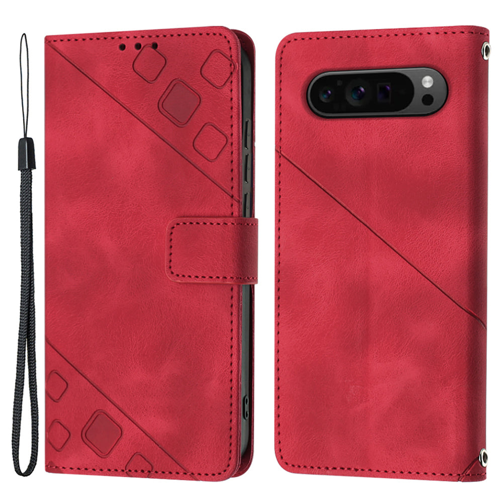 PT005 YB Imprinting Series-6 For Google Pixel 9 Pro Leather Case Wallet Card Slots Phone Cover