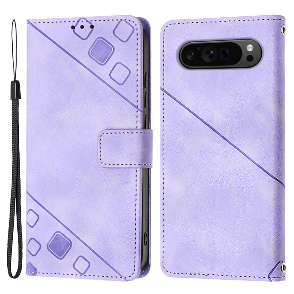 PT005 YB Imprinting Series-6 For Google Pixel 9 Pro Leather Case Wallet Card Slots Phone Cover