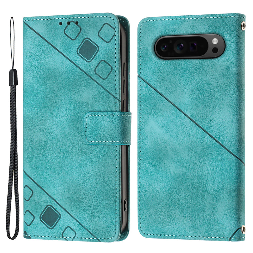 PT005 YB Imprinting Series-6 For Google Pixel 9 Pro Leather Case Wallet Card Slots Phone Cover