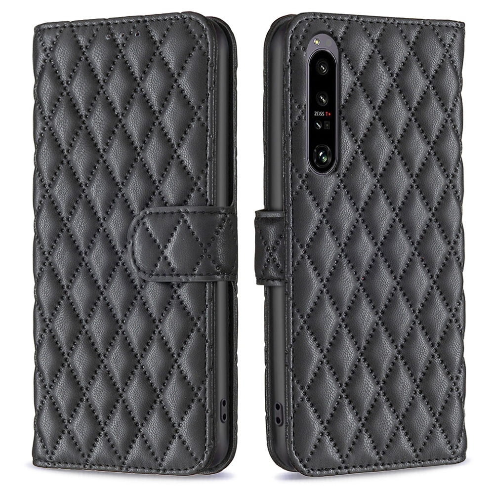 BINFEN COLOR BF Style-14 For Sony Xperia 1 VI Frosted Case Rhombus Grid Wallet Phone Cover