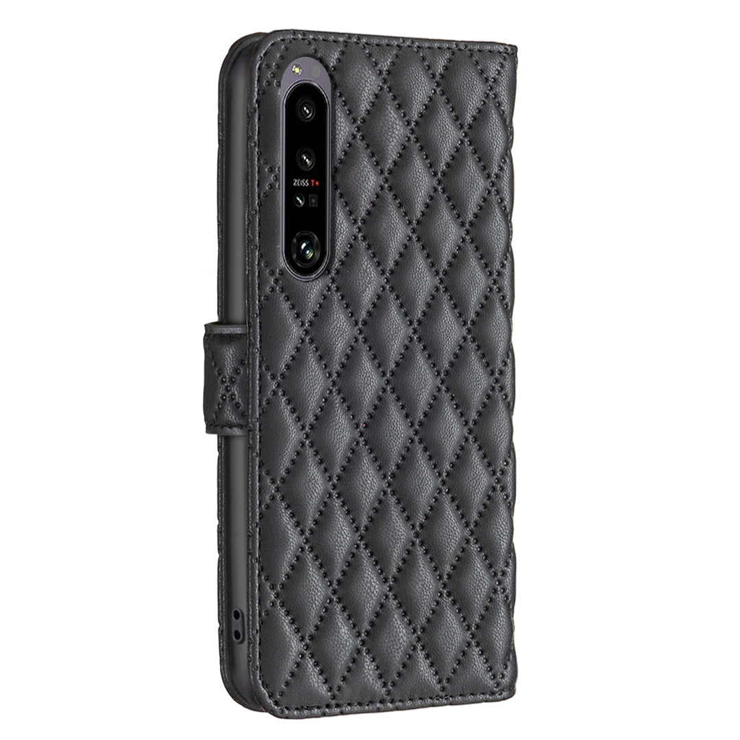 BINFEN COLOR BF Style-14 For Sony Xperia 1 VI Frosted Case Rhombus Grid Wallet Phone Cover
