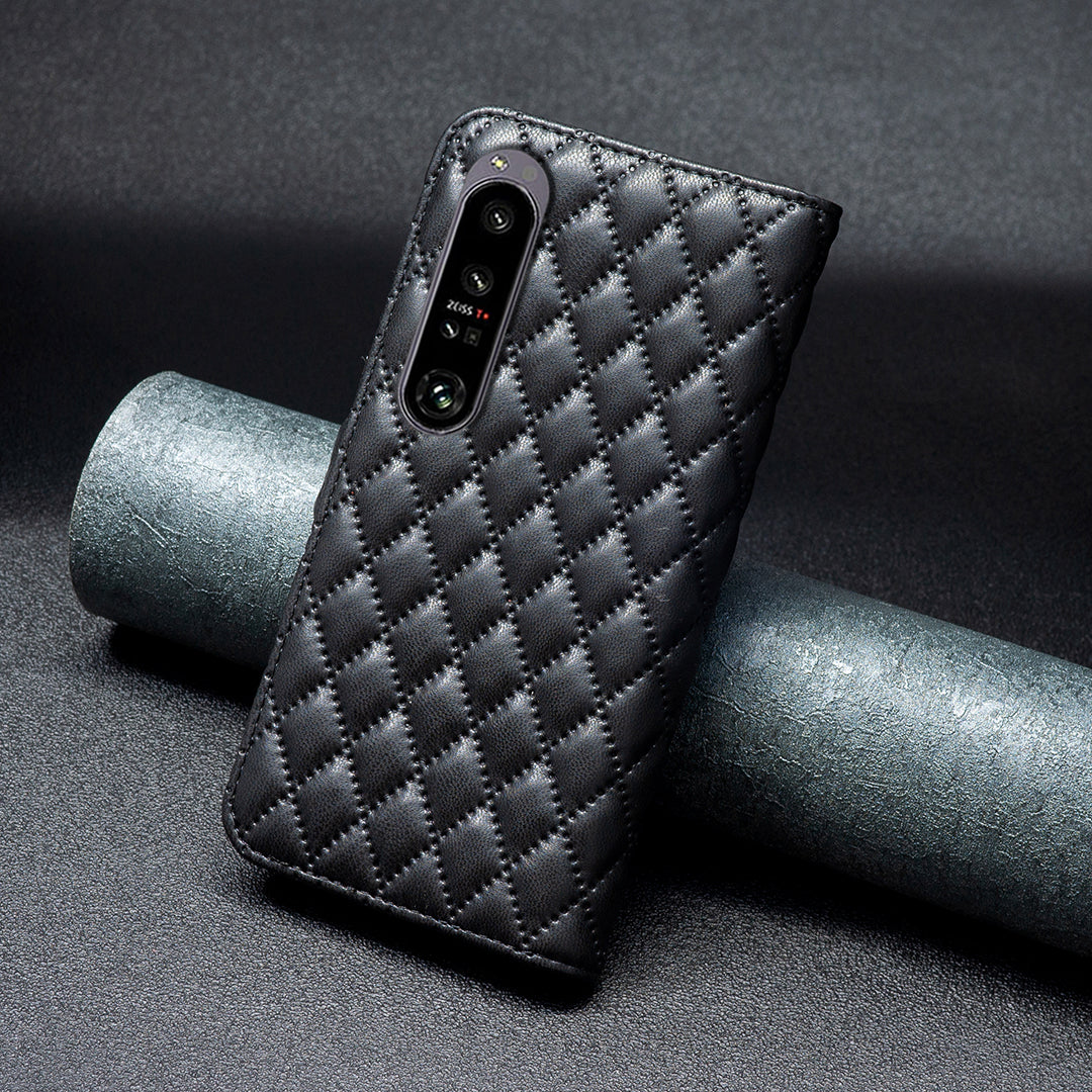 BINFEN COLOR BF Style-14 For Sony Xperia 1 VI Frosted Case Rhombus Grid Wallet Phone Cover