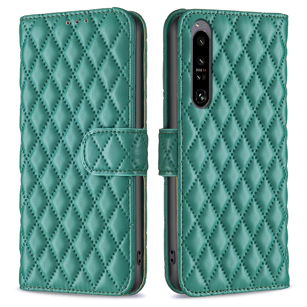 BINFEN COLOR BF Style-14 For Sony Xperia 1 VI Frosted Case Rhombus Grid Wallet Phone Cover