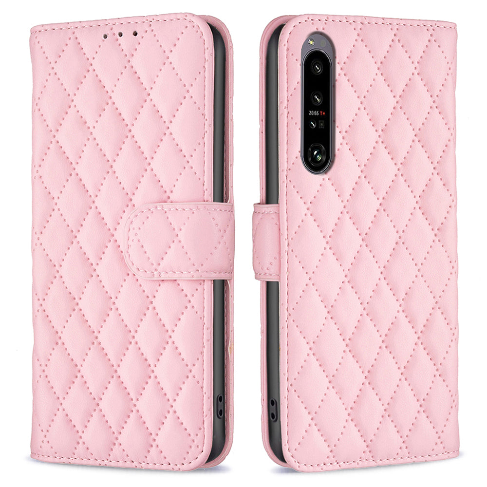 BINFEN COLOR BF Style-14 For Sony Xperia 1 VI Frosted Case Rhombus Grid Wallet Phone Cover