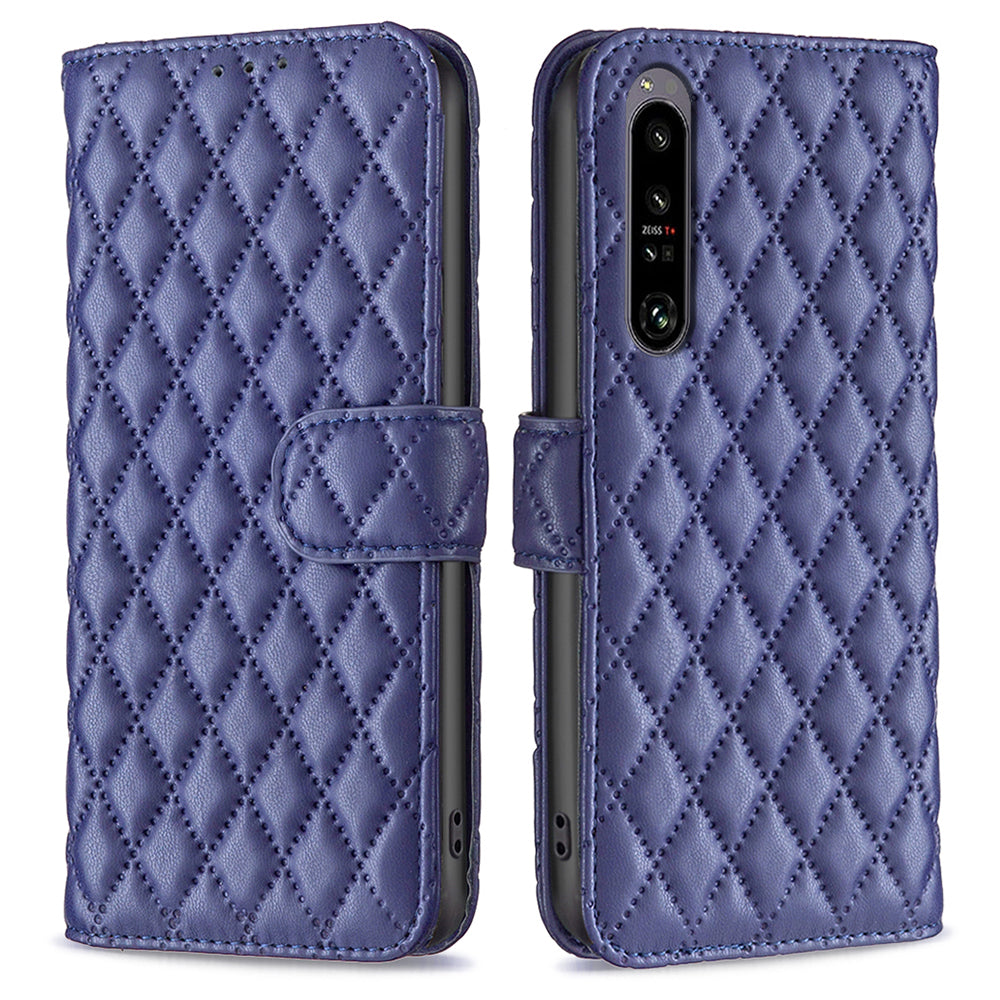 BINFEN COLOR BF Style-14 For Sony Xperia 1 VI Frosted Case Rhombus Grid Wallet Phone Cover