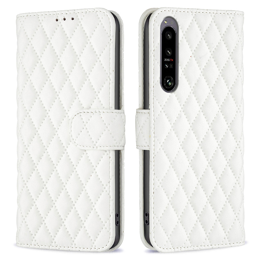 BINFEN COLOR BF Style-14 For Sony Xperia 1 VI Frosted Case Rhombus Grid Wallet Phone Cover
