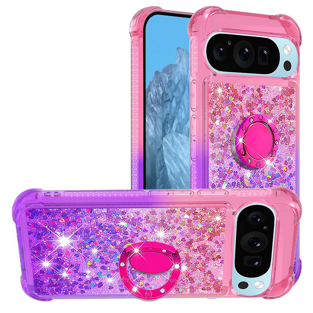 YB Quicksand Series-8 for Google Pixel 9 Kickstand Case Glitter Liquid Gradient TPU Phone Cover