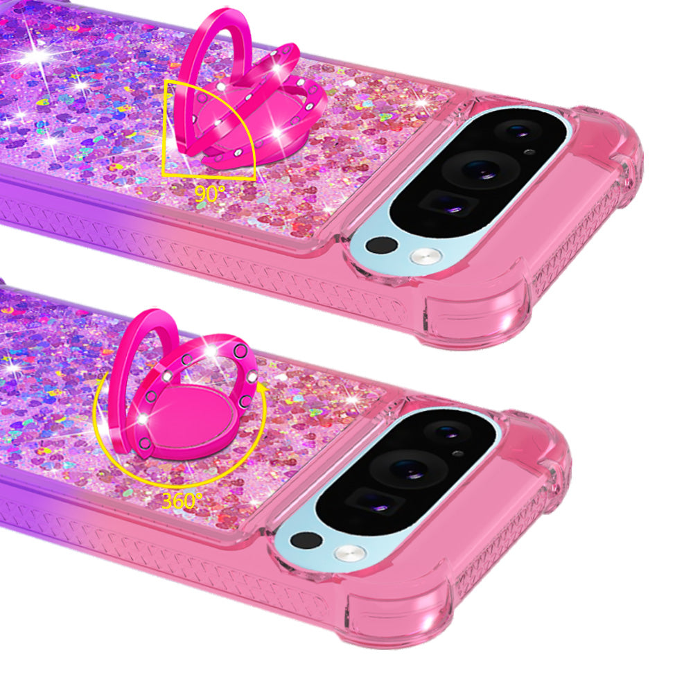 YB Quicksand Series-8 for Google Pixel 9 Kickstand Case Glitter Liquid Gradient TPU Phone Cover