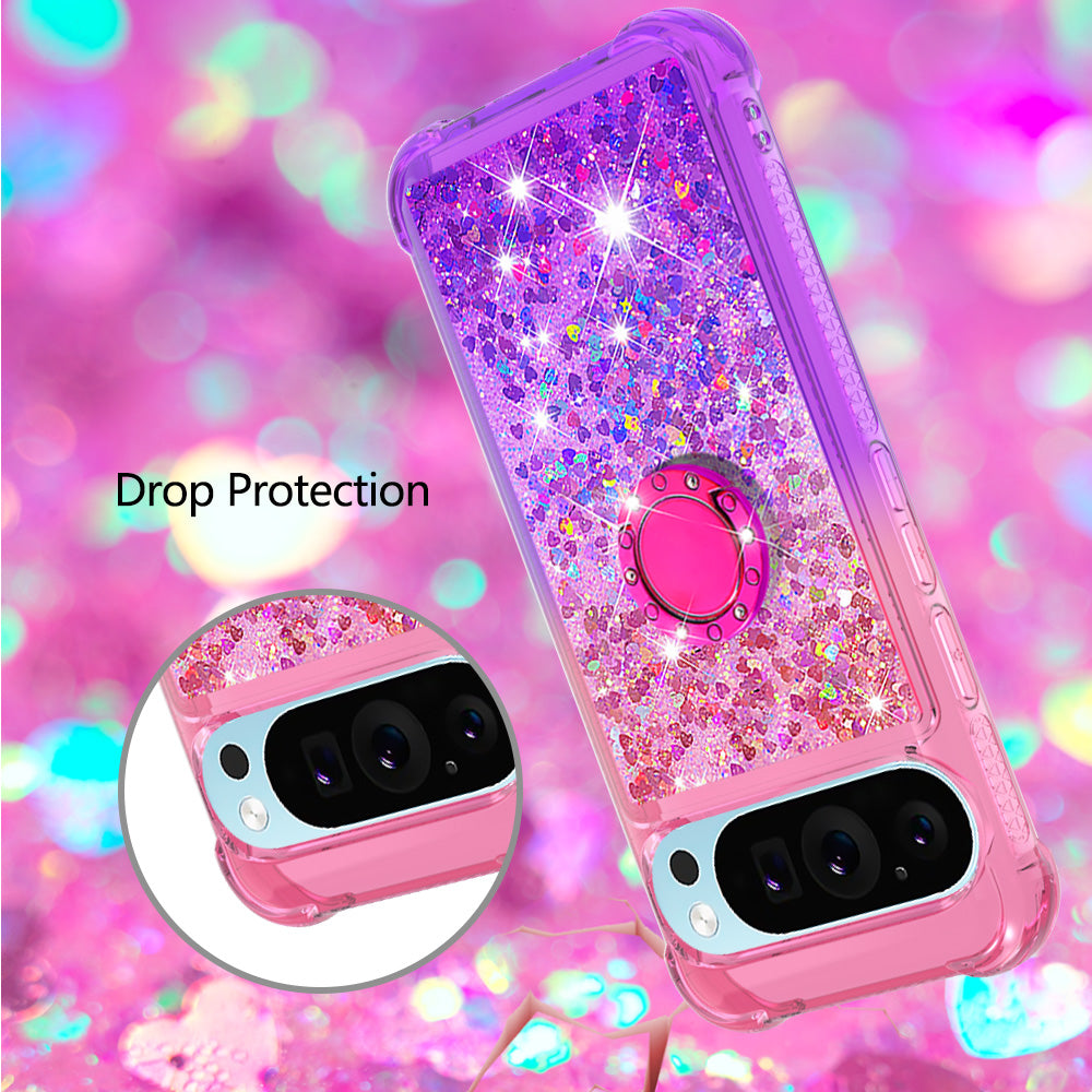 YB Quicksand Series-8 for Google Pixel 9 Kickstand Case Glitter Liquid Gradient TPU Phone Cover