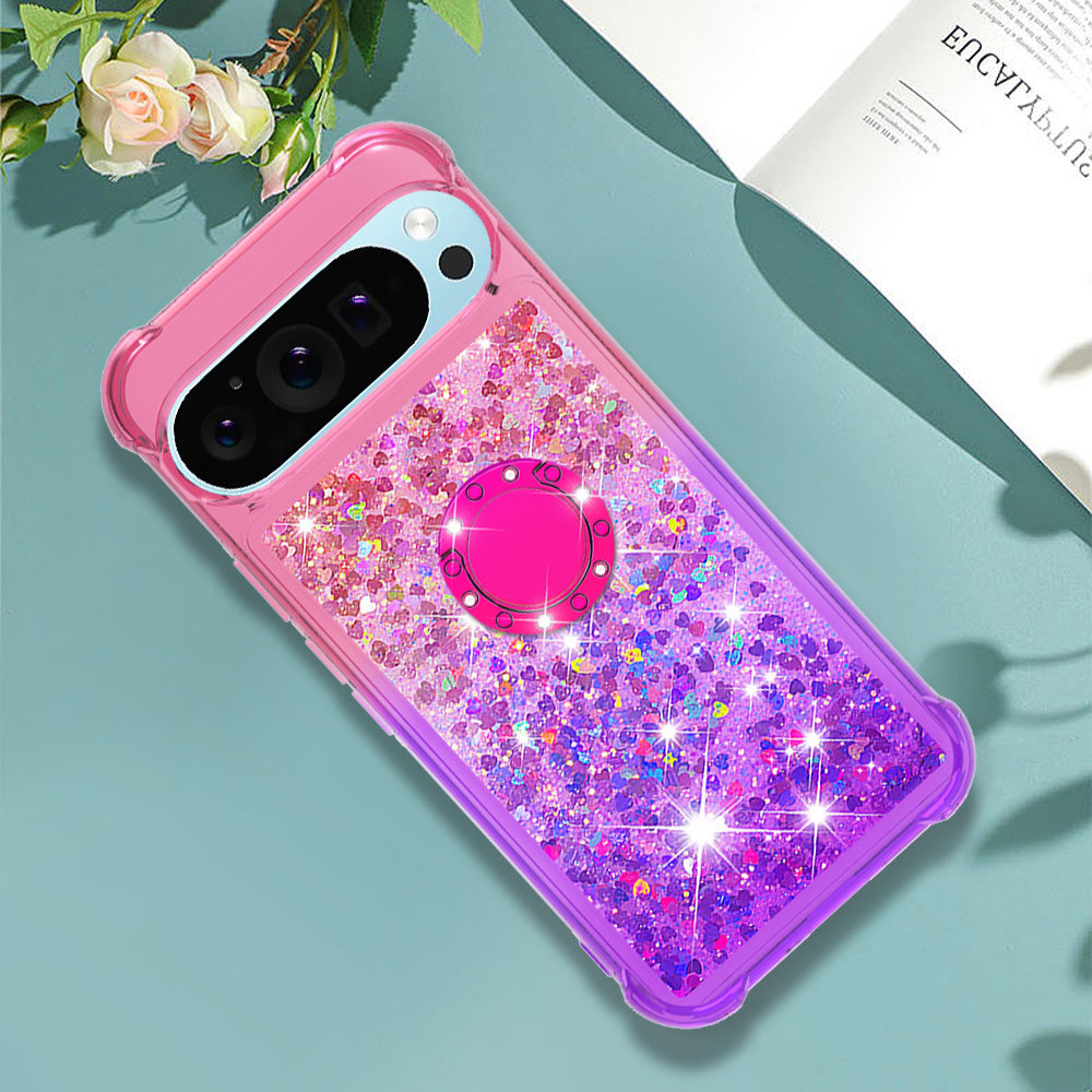 YB Quicksand Series-8 for Google Pixel 9 Kickstand Case Glitter Liquid Gradient TPU Phone Cover