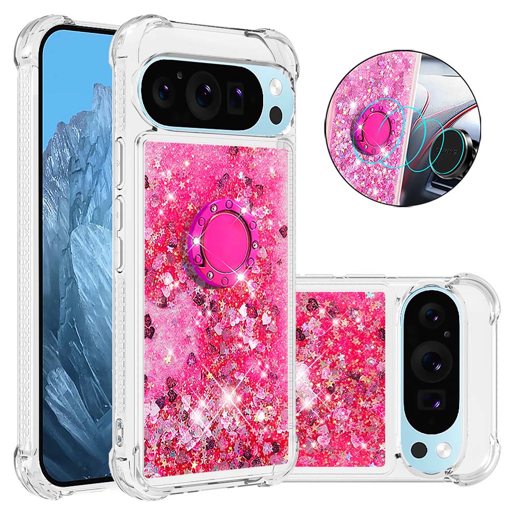 YB Quicksand Series-7 For Google Pixel 9 Case Floating Sequins TPU Cover with Ring Kickstand