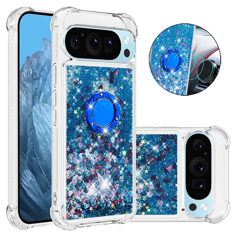 YB Quicksand Series-7 For Google Pixel 9 Case Floating Sequins TPU Cover with Ring Kickstand