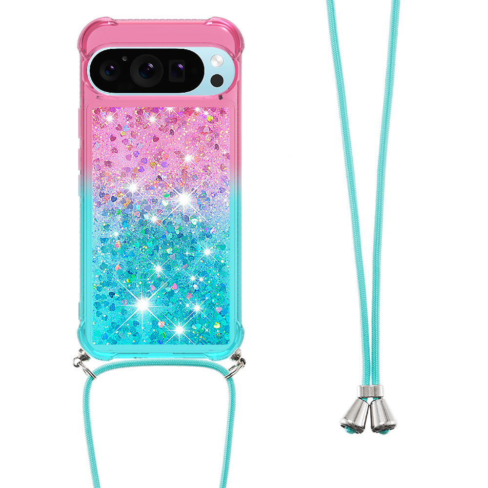 YB Quicksand Series-6 for Google Pixel 9 Case Gradient Sequin TPU Phone Cover with Lanyard