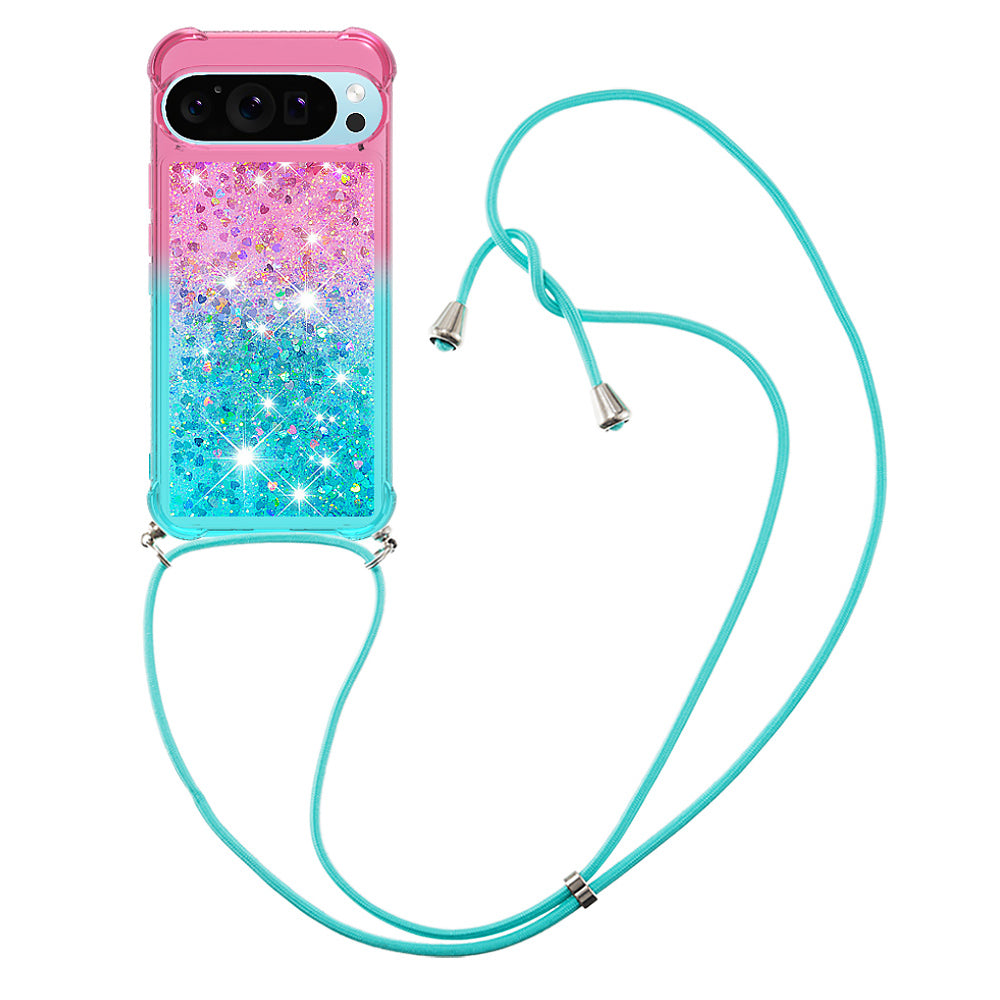 YB Quicksand Series-6 for Google Pixel 9 Case Gradient Sequin TPU Phone Cover with Lanyard